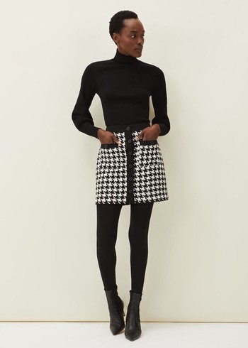 Phase Eight Alicia Dogtooth Skirts Black/White Canada | CWUSFN-395